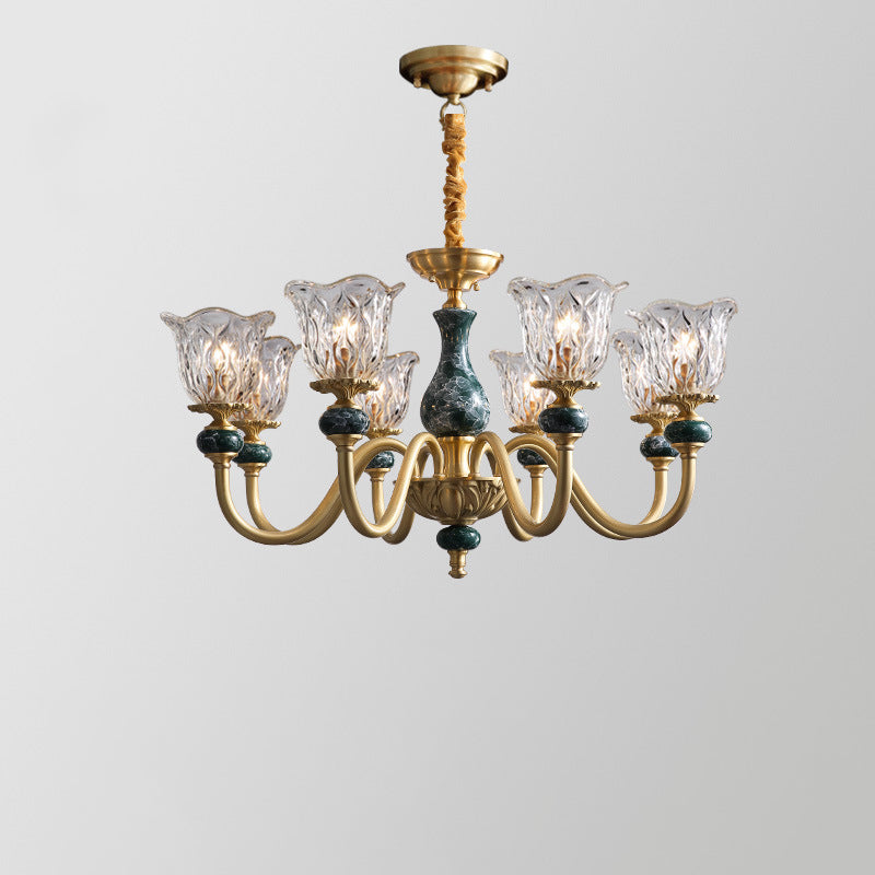 Traditional French Round Branch Copper Glass Ceramic 3/6/8/10 Light Chandelier For Living Room