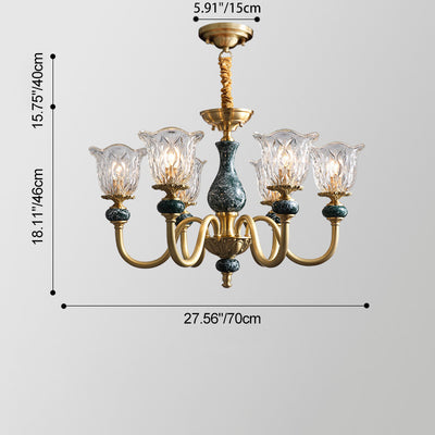 Traditional French Round Branch Copper Glass Ceramic 3/6/8/10 Light Chandelier For Living Room