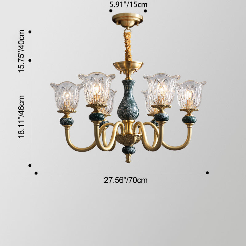 Traditional French Round Branch Copper Glass Ceramic 3/6/8/10 Light Chandelier For Living Room