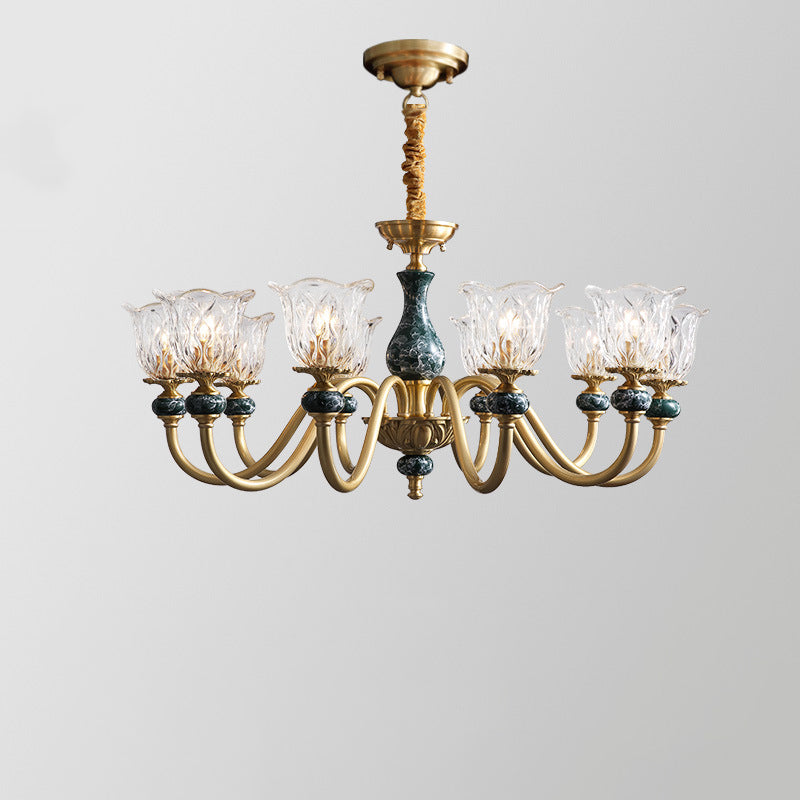 Traditional French Round Branch Copper Glass Ceramic 3/6/8/10 Light Chandelier For Living Room