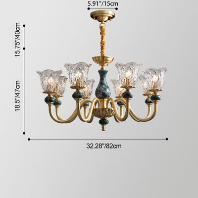 Traditional French Round Branch Copper Glass Ceramic 3/6/8/10 Light Chandelier For Living Room