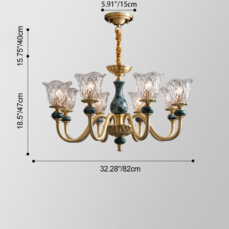 Traditional French Round Branch Copper Glass Ceramic 3/6/8/10 Light Chandelier For Living Room