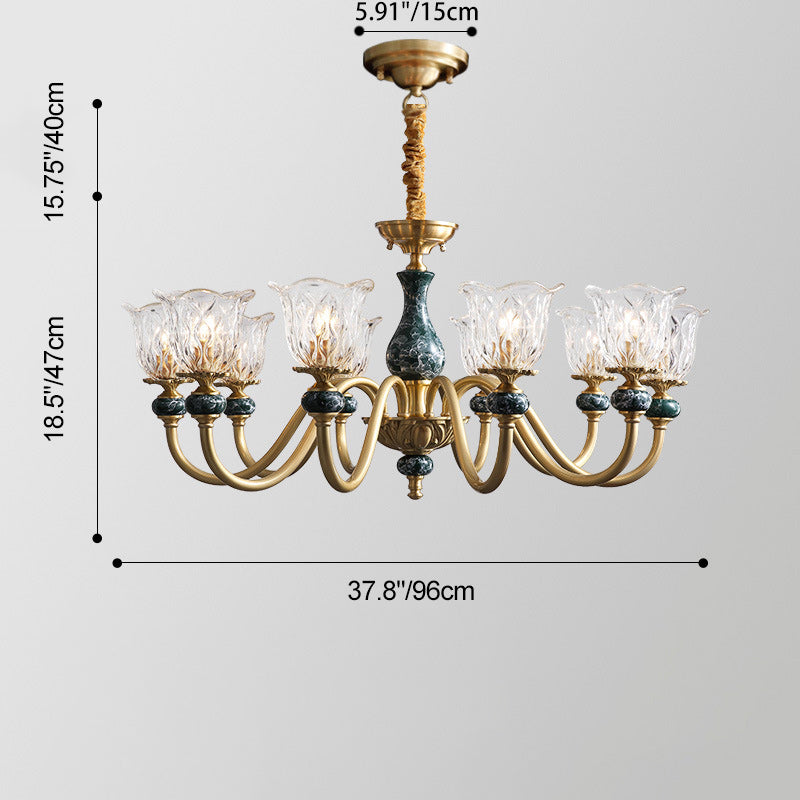 Traditional French Round Branch Copper Glass Ceramic 3/6/8/10 Light Chandelier For Living Room