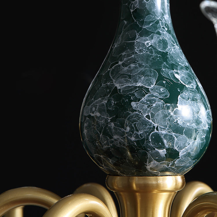 Traditional French Round Branch Copper Glass Ceramic 3/6/8/10 Light Chandelier For Living Room