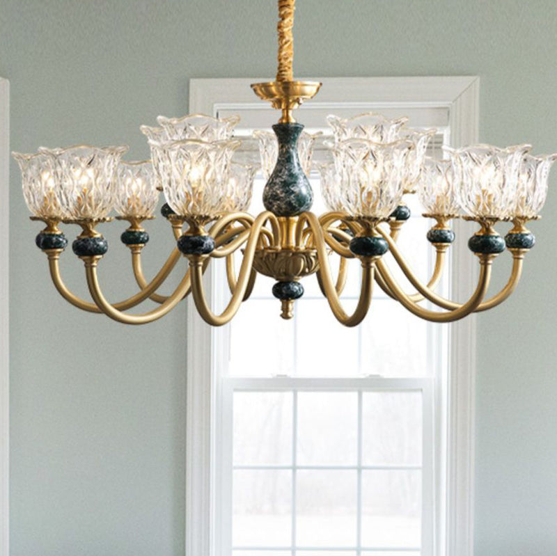 Traditional French Round Branch Copper Glass Ceramic 3/6/8/10 Light Chandelier For Living Room