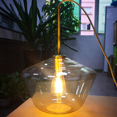 Contemporary Scandinavian Irregular Cylinder Round Oval Hardware Glass 1-Light Pendant Light For Bedroom