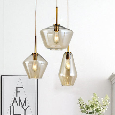 Contemporary Scandinavian Irregular Cylinder Round Oval Hardware Glass 1-Light Pendant Light For Bedroom