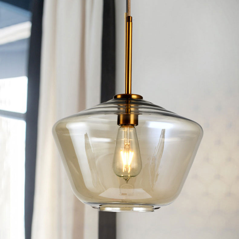 Contemporary Scandinavian Irregular Cylinder Round Oval Hardware Glass 1-Light Pendant Light For Bedroom