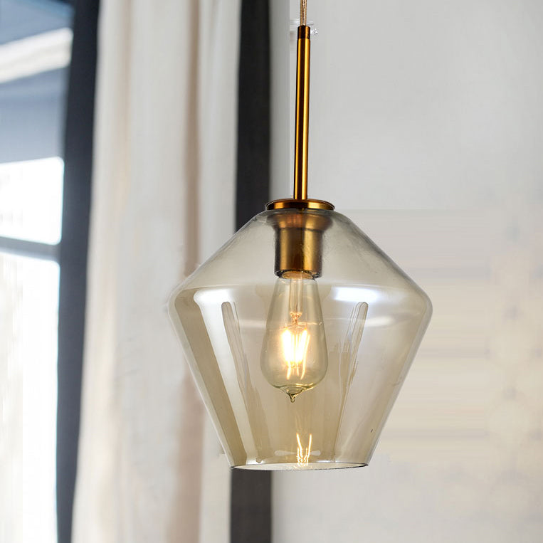 Contemporary Scandinavian Irregular Cylinder Round Oval Hardware Glass 1-Light Pendant Light For Bedroom