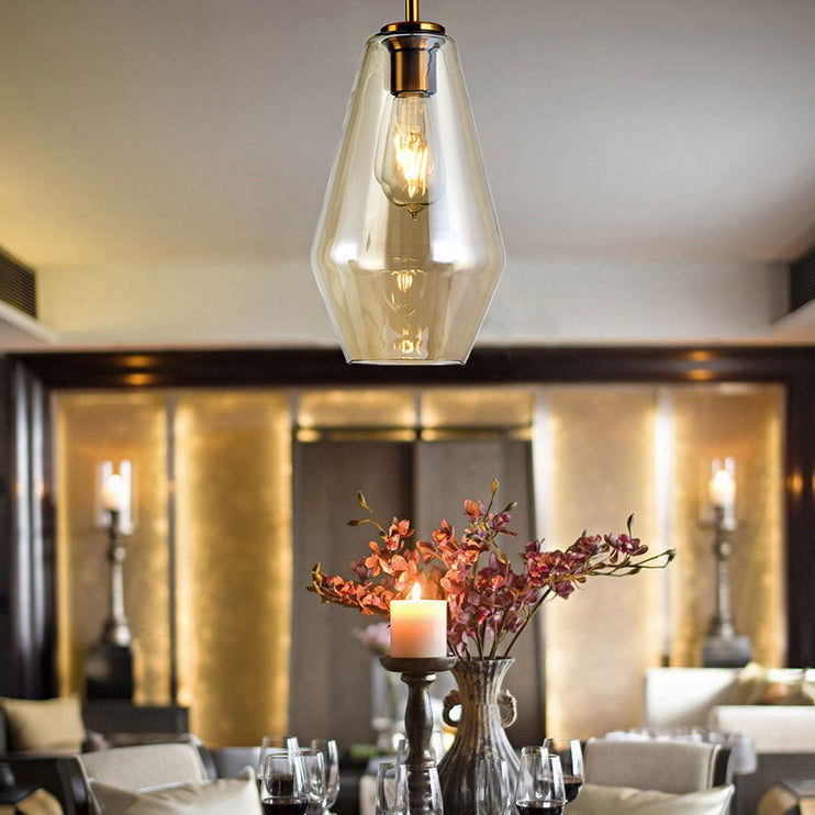 Contemporary Scandinavian Irregular Cylinder Round Oval Hardware Glass 1-Light Pendant Light For Bedroom