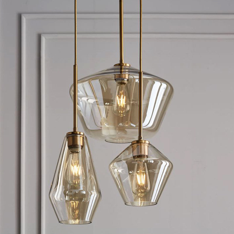 Contemporary Scandinavian Irregular Cylinder Round Oval Hardware Glass 1-Light Pendant Light For Bedroom
