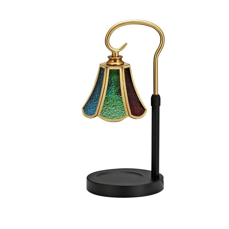 Lampe de table en verre de fer à cône en dentelle rustique traditionnelle à une lumière avec cire fondante pour chambre 