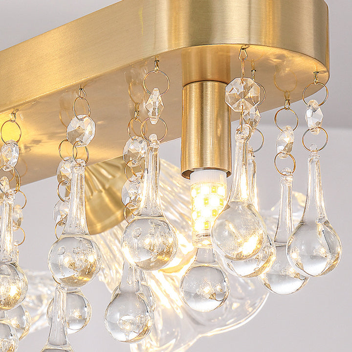 Moderne Luxus Blumenform Linear Rechteck Kupfer Glas 12-Licht Insel Licht Kronleuchter für Esszimmer 