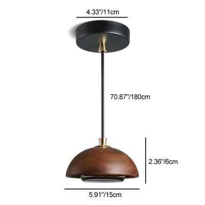 Traditional Japanese Round Semi-circle Iron Wood Glass LED Pendant Light For Dining Room