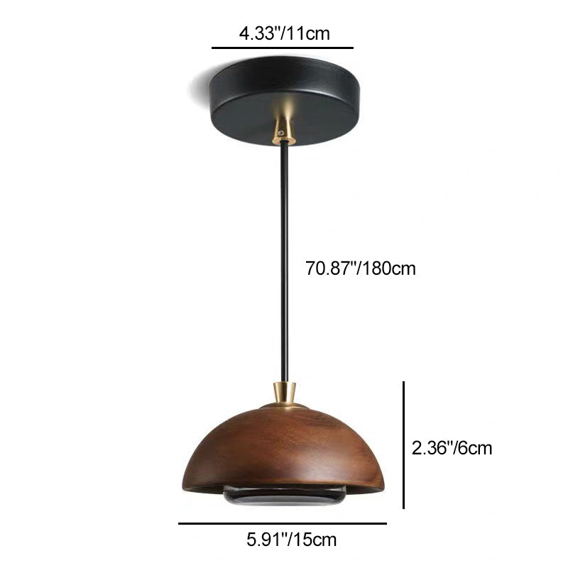 Traditional Japanese Round Semi-circle Iron Wood Glass LED Pendant Light For Dining Room