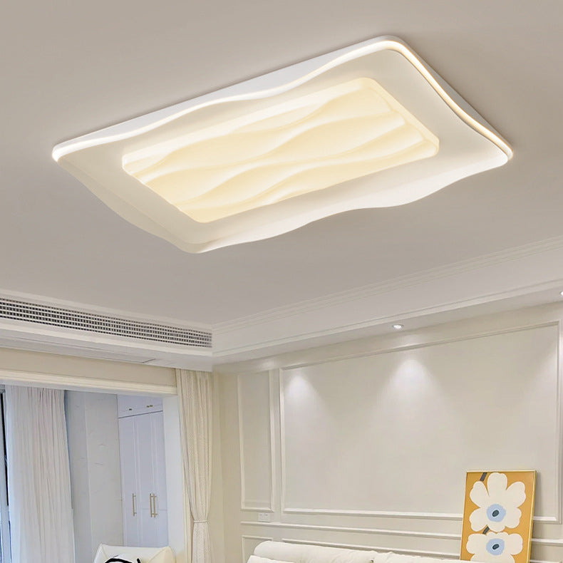 Lumière de plafond LED moderne minimaliste rectangulaire carrée en PVC crème pour chambre à coucher 