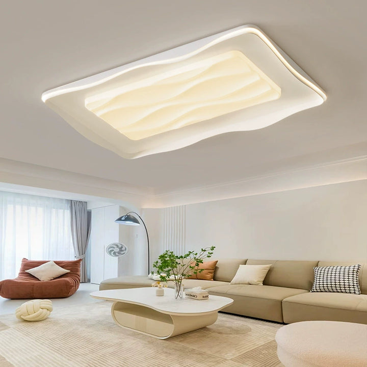 Lumière de plafond LED moderne minimaliste rectangulaire carrée en PVC crème pour chambre à coucher 