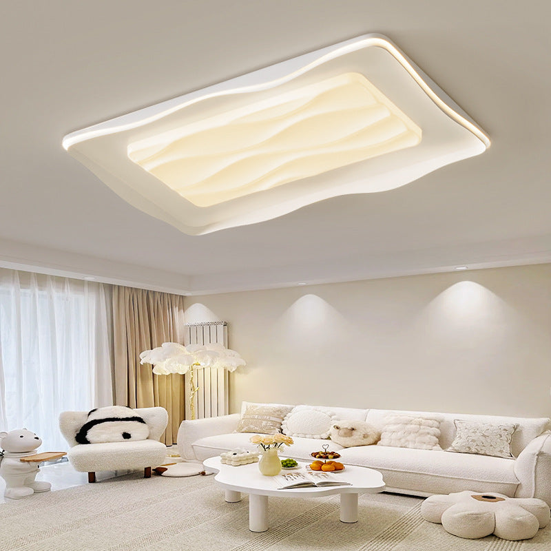 Lumière de plafond LED moderne minimaliste rectangulaire carrée en PVC crème pour chambre à coucher 