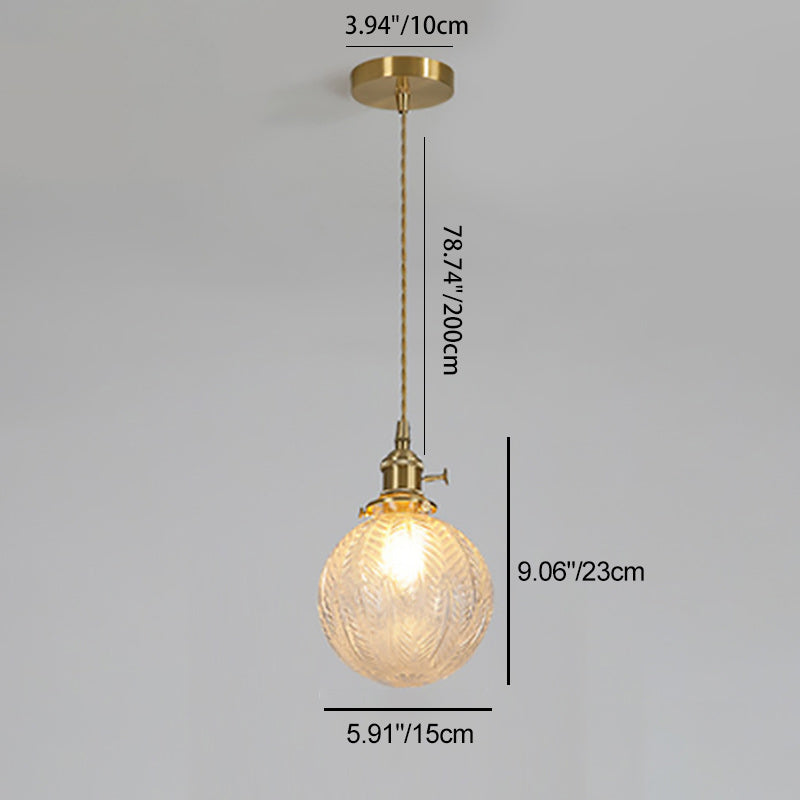 Contemporain Créatif Rond Orbe Diamant Cône Cuivre Verre Suspension 1-Lumière Pour Chambre 