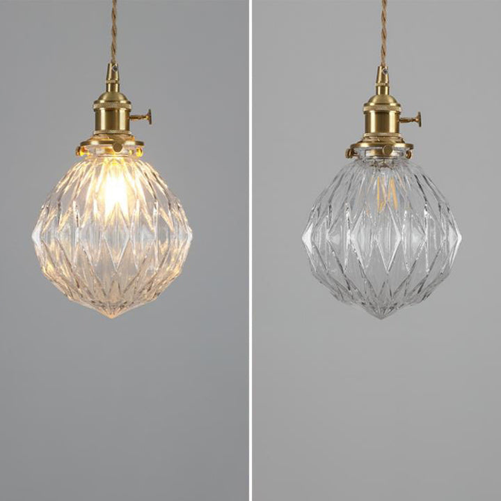 Contemporain Créatif Rond Orbe Diamant Cône Cuivre Verre Suspension 1-Lumière Pour Chambre 