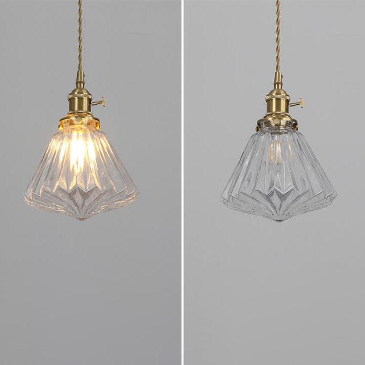 Contemporain Créatif Rond Orbe Diamant Cône Cuivre Verre Suspension 1-Lumière Pour Chambre 
