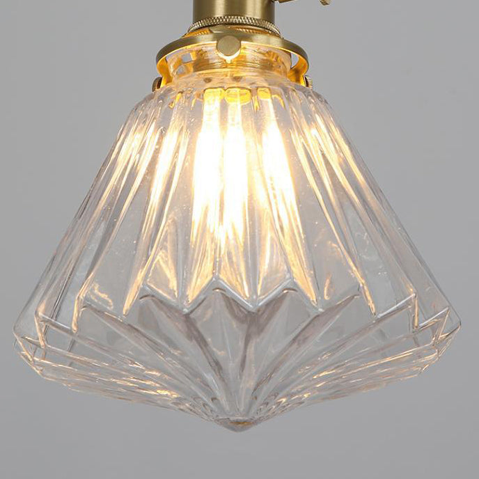 Contemporain Créatif Rond Orbe Diamant Cône Cuivre Verre Suspension 1-Lumière Pour Chambre 