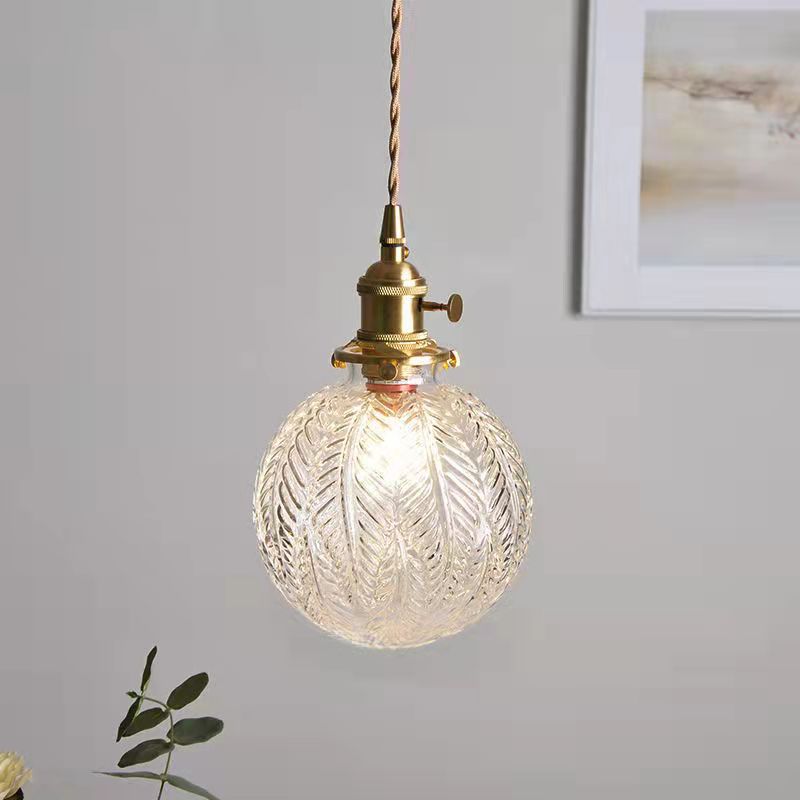 Contemporain Créatif Rond Orbe Diamant Cône Cuivre Verre Suspension 1-Lumière Pour Chambre 