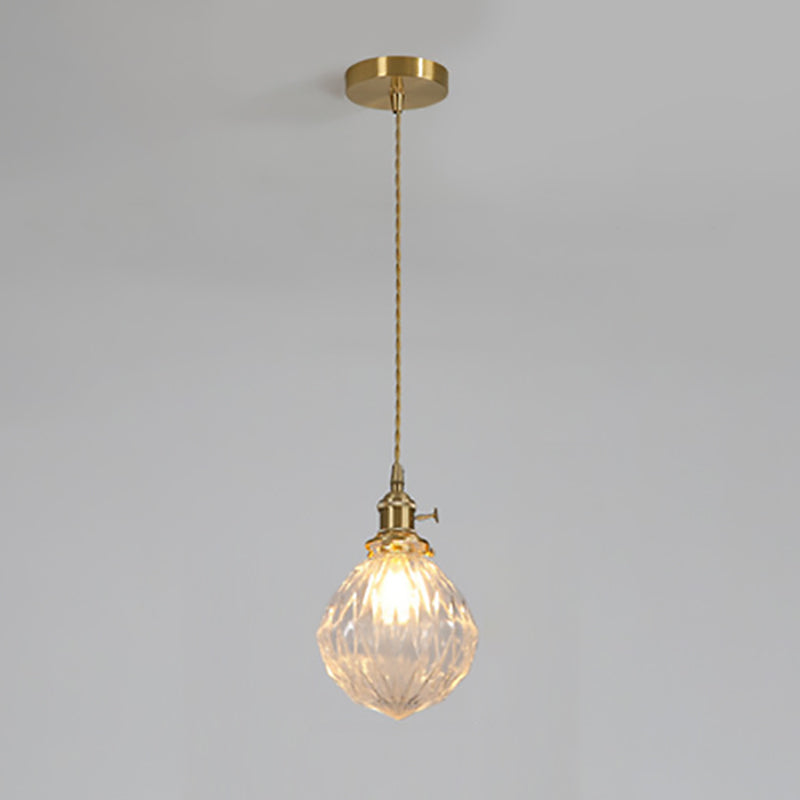 Contemporain Créatif Rond Orbe Diamant Cône Cuivre Verre Suspension 1-Lumière Pour Chambre 