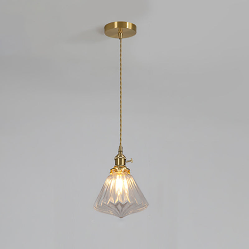 Contemporain Créatif Rond Orbe Diamant Cône Cuivre Verre Suspension 1-Lumière Pour Chambre 