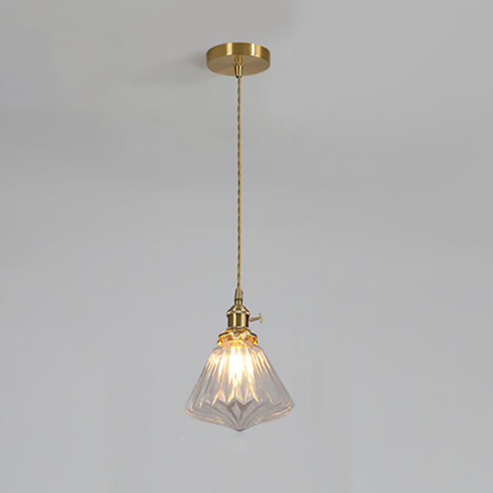 Contemporain Créatif Rond Orbe Diamant Cône Cuivre Verre Suspension 1-Lumière Pour Chambre 