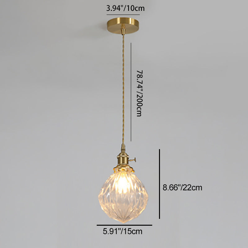 Contemporain Créatif Rond Orbe Diamant Cône Cuivre Verre Suspension 1-Lumière Pour Chambre 