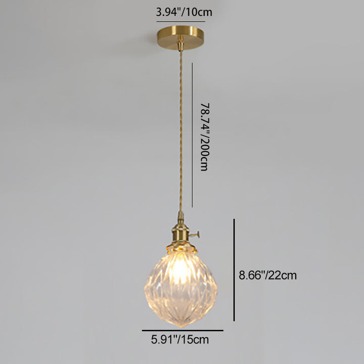 Contemporain Créatif Rond Orbe Diamant Cône Cuivre Verre Suspension 1-Lumière Pour Chambre 