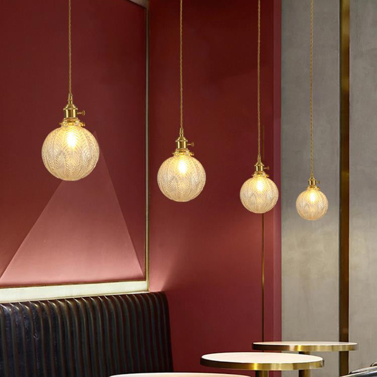 Contemporain Créatif Rond Orbe Diamant Cône Cuivre Verre Suspension 1-Lumière Pour Chambre 
