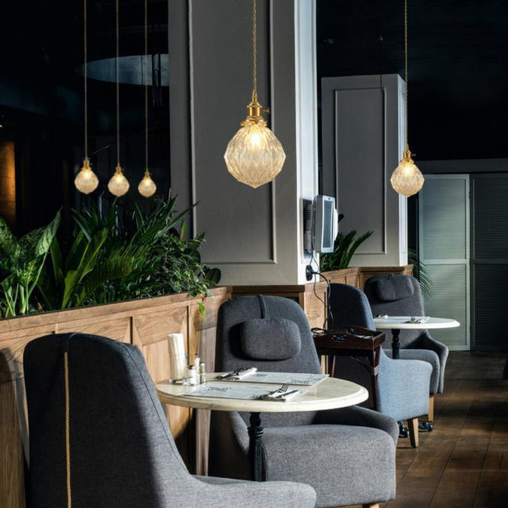 Contemporain Créatif Rond Orbe Diamant Cône Cuivre Verre Suspension 1-Lumière Pour Chambre 