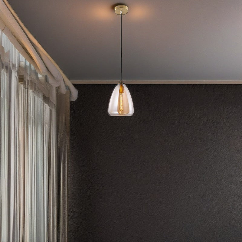 Contemporary Scandinavian Cone Metal Glass 1-Light Pendant Light For Dining Room