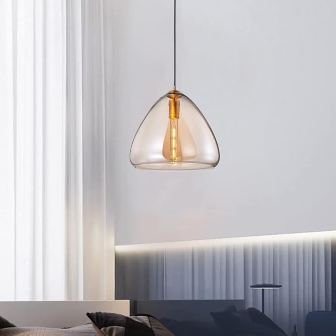 Contemporary Scandinavian Cone Metal Glass 1-Light Pendant Light For Dining Room