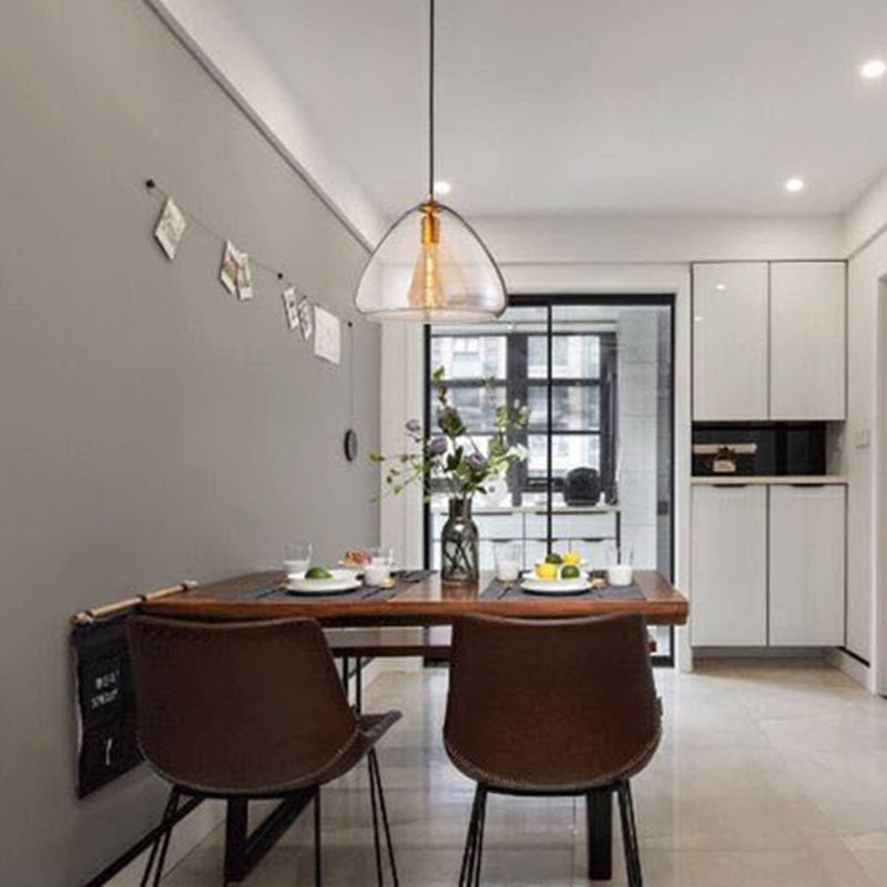 Contemporary Scandinavian Cone Metal Glass 1-Light Pendant Light For Dining Room