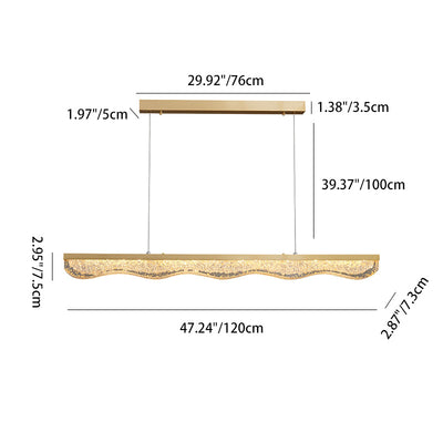 Modern Luxury Linear Rectangle Resin Crystal Copper Stainless Steel LED Island Light Chandelier For Dining Room