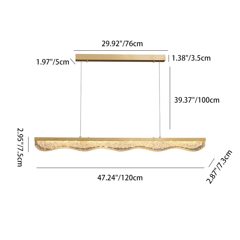 Modern Luxury Linear Rectangle Resin Crystal Copper Stainless Steel LED Island Light Chandelier For Dining Room