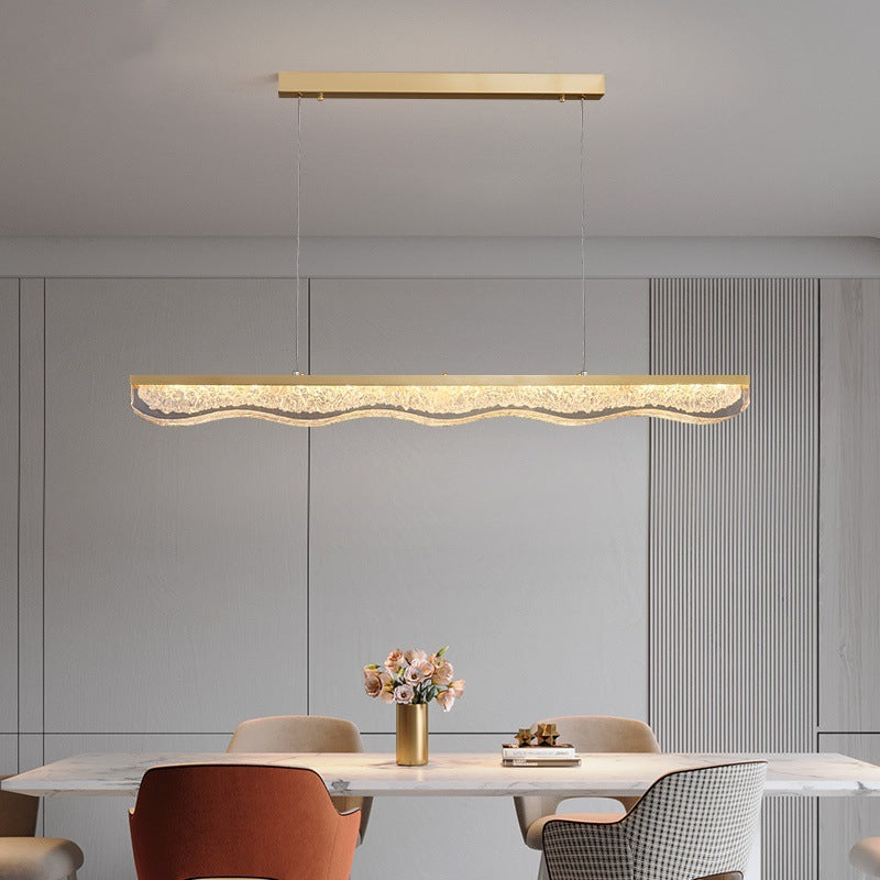 Modern Luxury Linear Rectangle Resin Crystal Copper Stainless Steel LED Island Light Chandelier For Dining Room