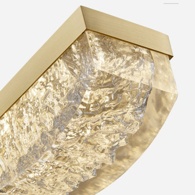 Modern Luxury Linear Rectangle Resin Crystal Copper Stainless Steel LED Island Light Chandelier For Dining Room