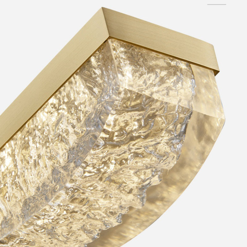 Modern Luxury Linear Rectangle Resin Crystal Copper Stainless Steel LED Island Light Chandelier For Dining Room
