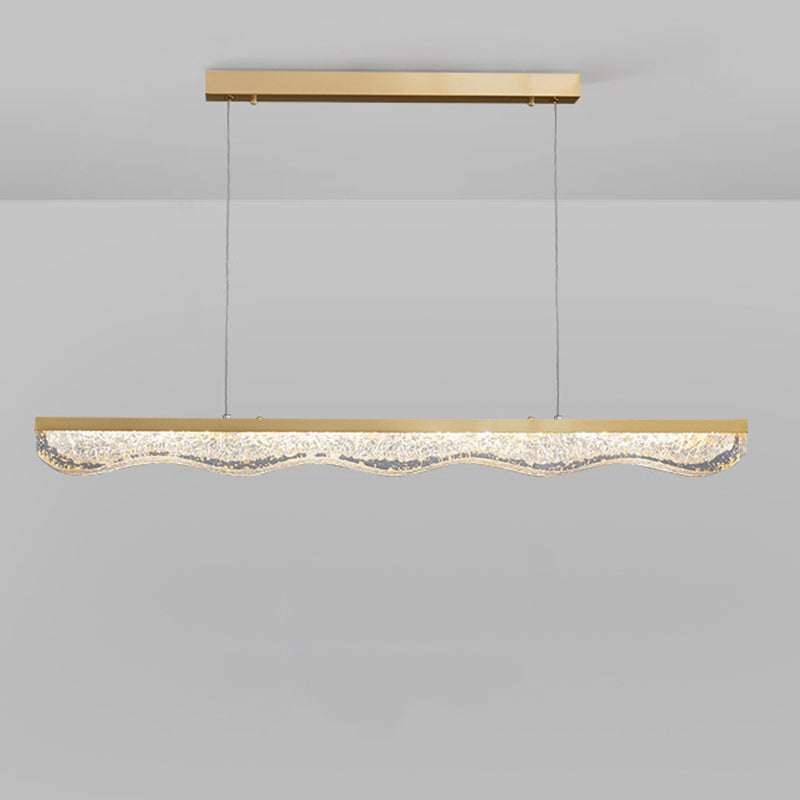 Modern Luxury Linear Rectangle Resin Crystal Copper Stainless Steel LED Island Light Chandelier For Dining Room