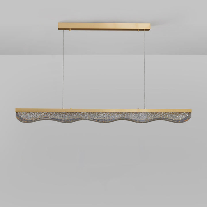 Modern Luxury Linear Rectangle Resin Crystal Copper Stainless Steel LED Island Light Chandelier For Dining Room