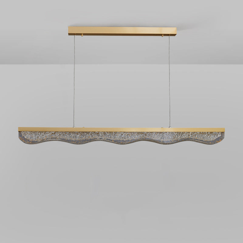 Modern Luxury Linear Rectangle Resin Crystal Copper Stainless Steel LED Island Light Chandelier For Dining Room