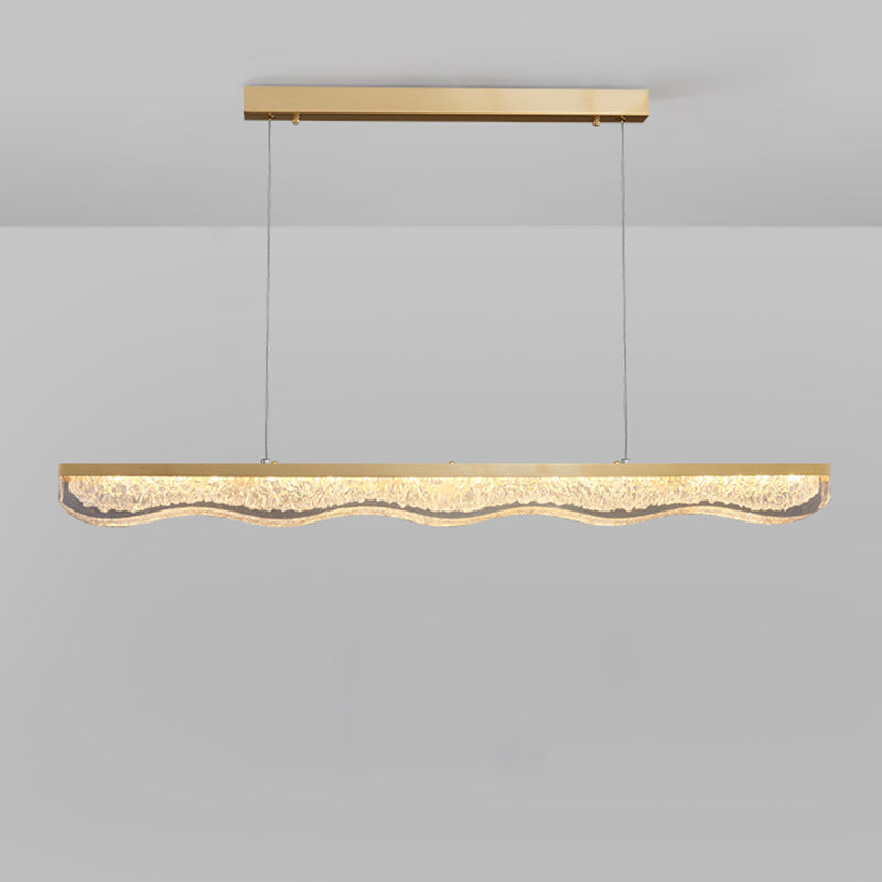Modern Luxury Linear Rectangle Resin Crystal Copper Stainless Steel LED Island Light Chandelier For Dining Room