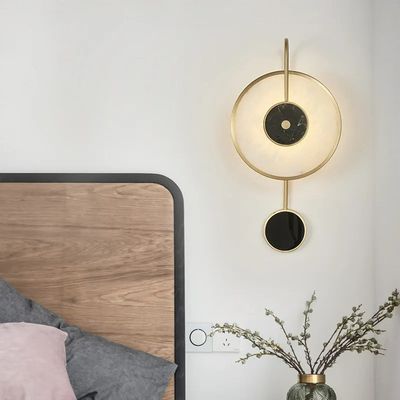 Moderne Mid-Century Runde Eisen Kupfer Marmor LED Wandleuchte für das Schlafzimmer 