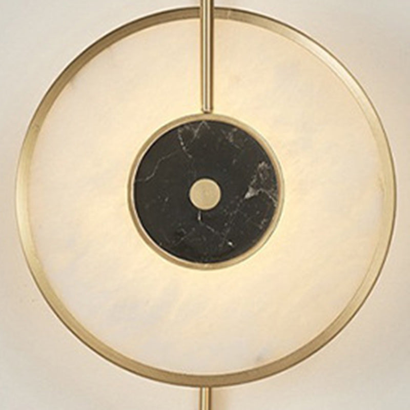 Moderne Mid-Century Runde Eisen Kupfer Marmor LED Wandleuchte für das Schlafzimmer 