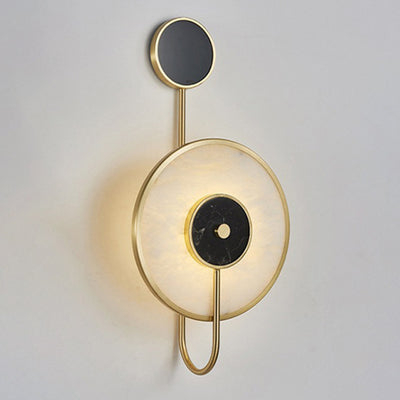 Moderne Mid-Century Runde Eisen Kupfer Marmor LED Wandleuchte für das Schlafzimmer 