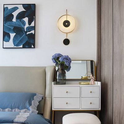 Moderne Mid-Century Runde Eisen Kupfer Marmor LED Wandleuchte für das Schlafzimmer 